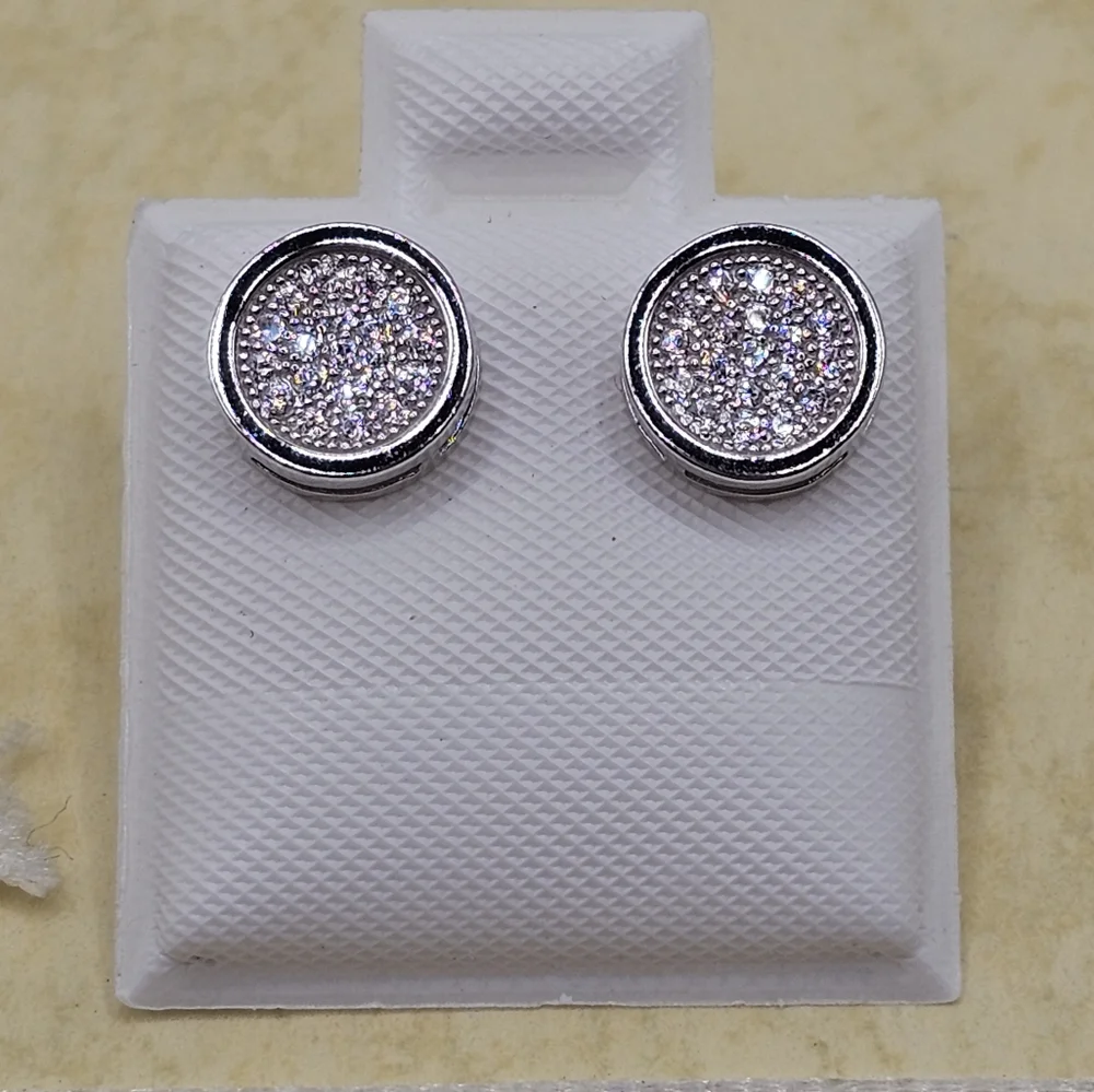 Sterling Silver 925 Rhodium Plated Micro Pave Clear Round CZ Stud Earrings